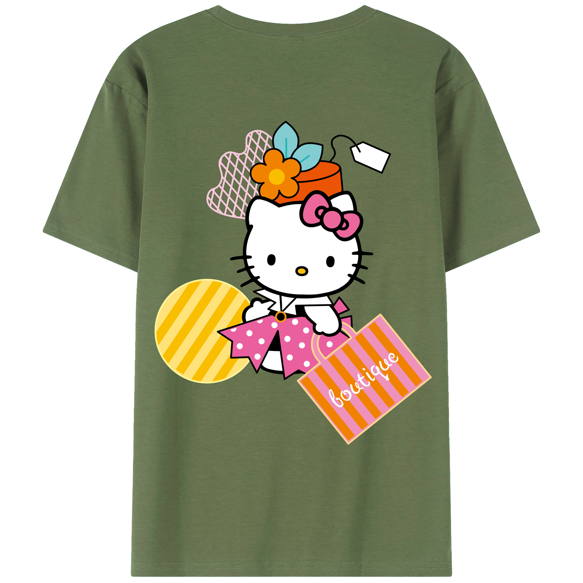 （画像用） Hello Kitty ハローキティ 綿100％ メンズ半袖Tシャツ（バックプリント） 通気性